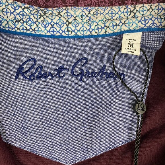 Robert Graham Short Sleeve Polo Shirt Men’s Medium Classic Fit Burgundy - Picture 6 of 10